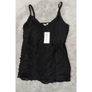 Cache Womens Large Black tank tassel top fitted stretch going out blouse